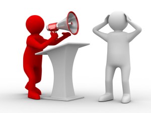 orator speaks in megaphone. Isolated 3D image